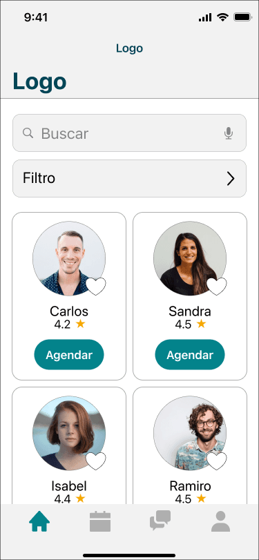 Home with search and professional cards